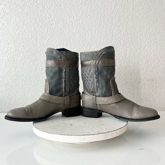 Lane Dustoff Women’s Western Moto Boots Gray Leather Harness Zip Ankle Size 8 - Picture 7 of 12